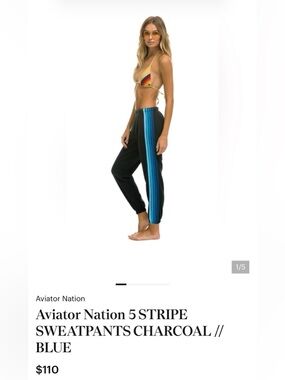 Aviator Nation Charcoal Joggers with Blue Side Stripes